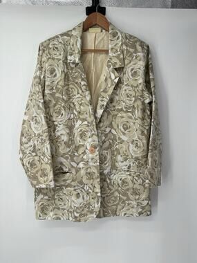 Bianca Blazer 14 Gray Floral Beige Preppy Statement Career Jacket Made In US